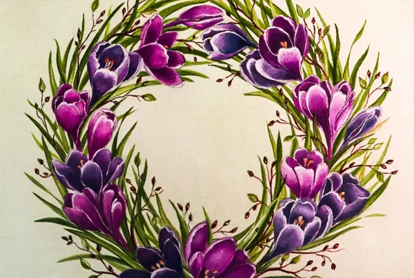 Blumenkranz, abstrakte Geometrie und Vogelmotiv – Acrylbilder von Magdalena Kradolfer