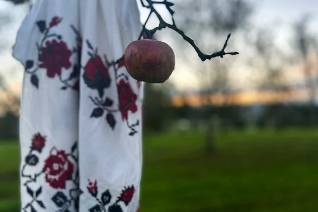 Bestickte ukrainische Tücher mit traditionellen Mustern in leuchtenden Farben